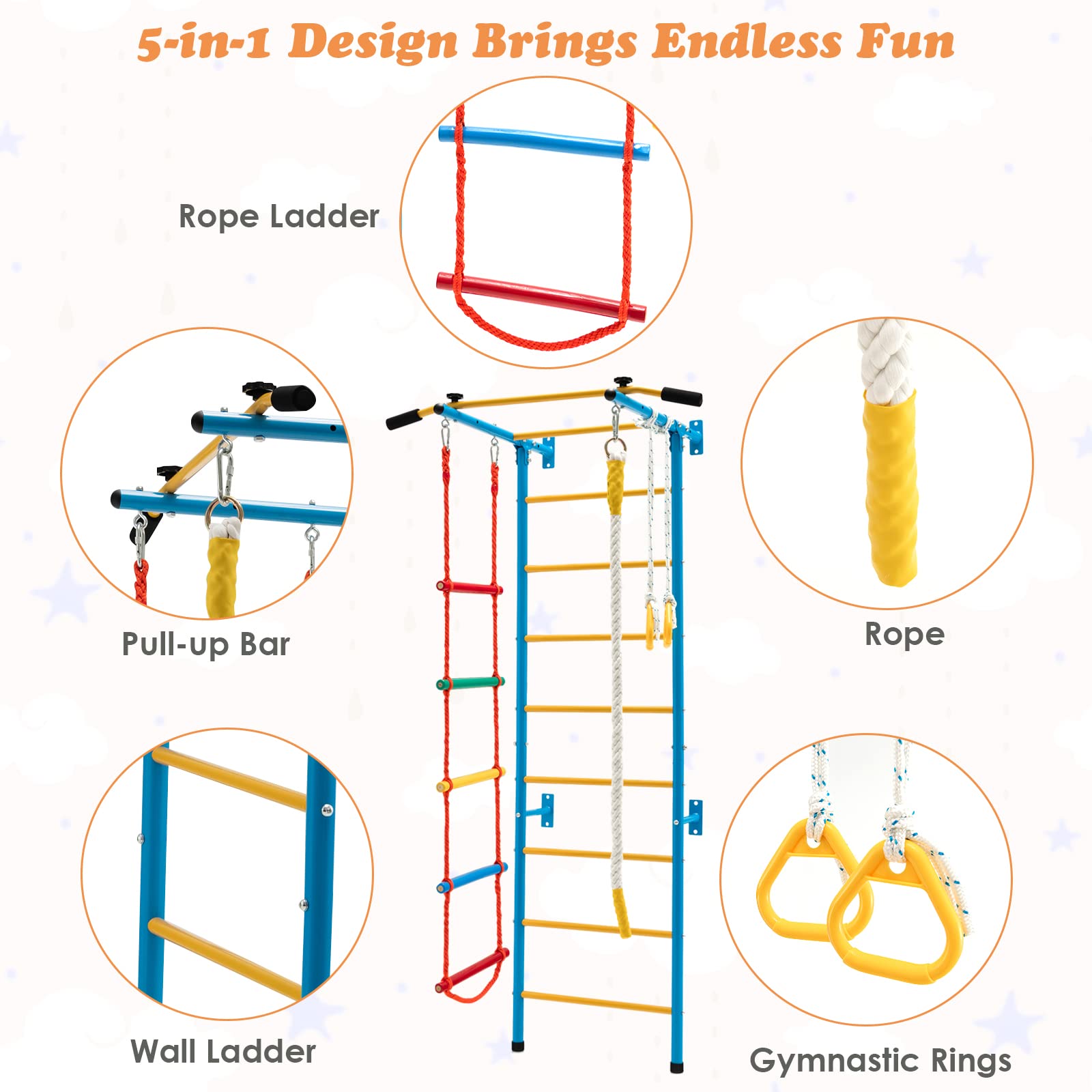 Costzon Climbing Toys for Toddlers, Kids Ladder Wall Set for Exercise, Indoor Steel Stall Bars with Wall Ladder