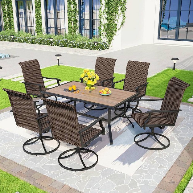 7pc Patio Dining Set With 360 Swivel Chairs amp Rectangle Plastic Tabletop Captiva Designs