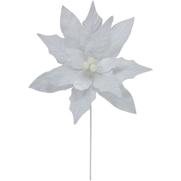 Winter White Glittered Poinsettia Christmas Stem Spray