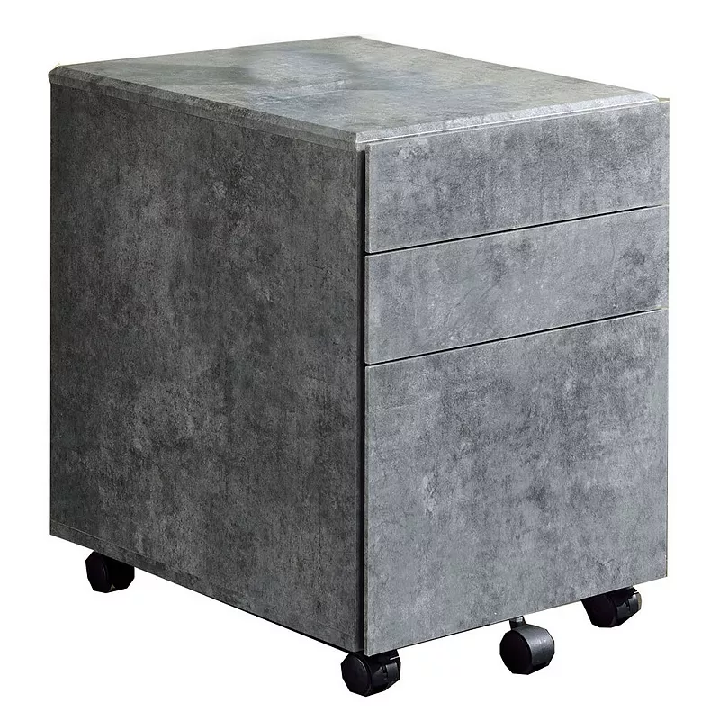 Contemporary Style File Cabinet with 3 Storage Drawers and Casters， Gray