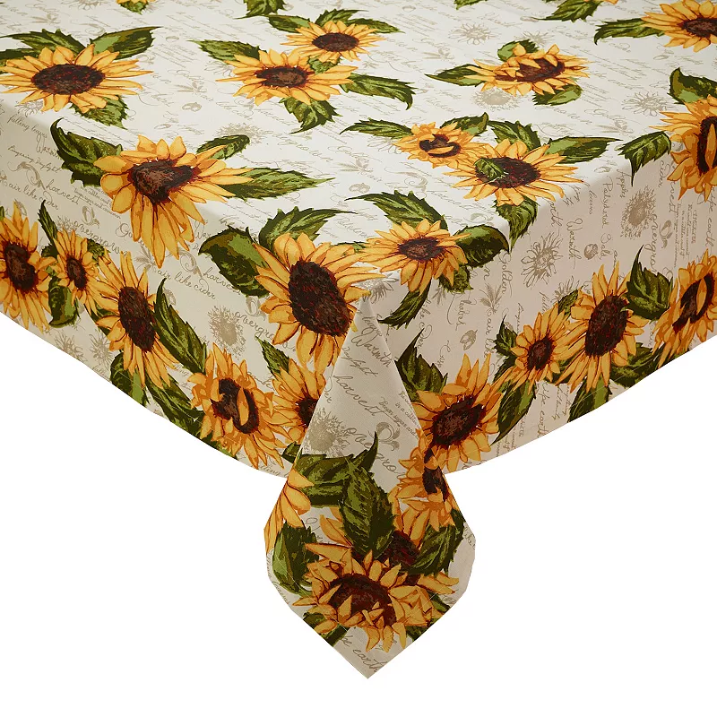 60 x 84 White with Sunflower Print Design Rectangle Cotton Tablecloth