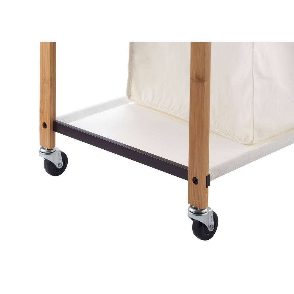 TRINITY Basics Bronze 2-Bag Bamboo Laundry Cart With Wheels TBFPBR-2104