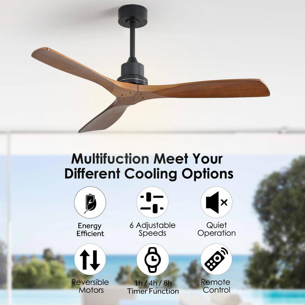 Sofucor 52 in IndoorOutdoor Black Smart Ceiling Fan Whit 6Speed LongHandled DC Remote Control