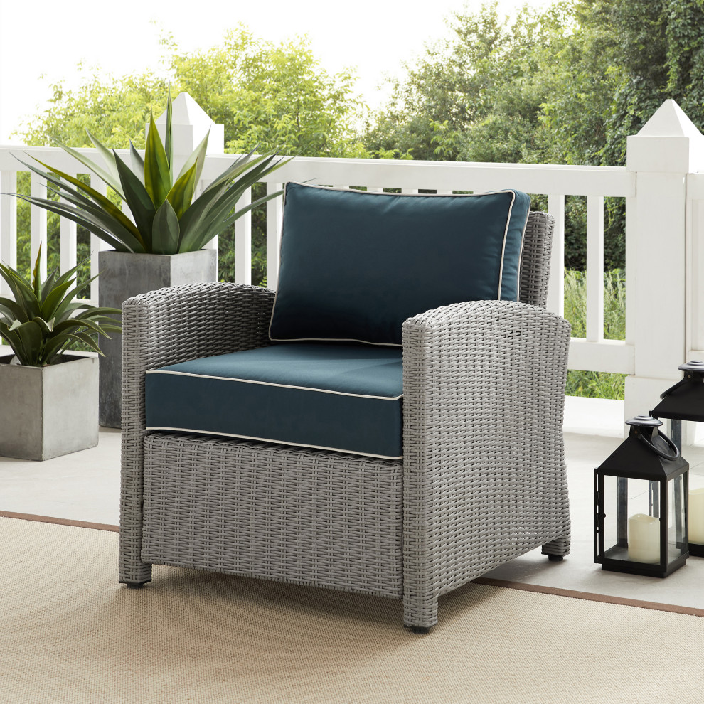 Bradenton Outdoor Wicker Armchair Navy/Gray   Tropical   Outdoor Lounge Chairs   by Homesquare  Houzz