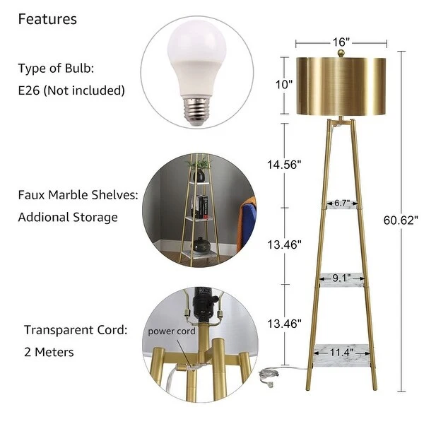 ROSEN GARDEN Floor Lamp, Standing Reading Light with Shelves and Shade