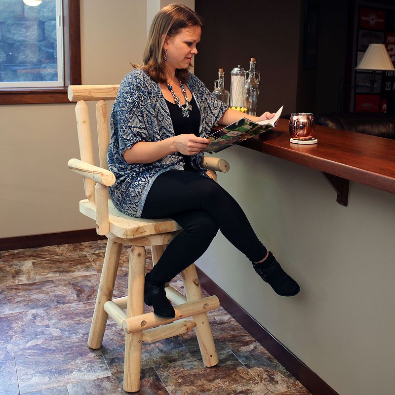 Sunnydaze Rustic Log Style Unfinished Fir Wood Indoor Bar Stool