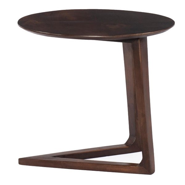 Mango Wood Round Side Table with and Cantilever Base， Brown - 19 L X 38 W X 18 H