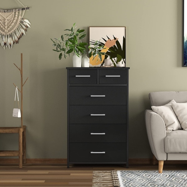 6 Drawer Tall Dresser with Sturdy Metal Frame， Industrial Drawer Chest for Bedroom， Clothes Storage Cabinet - as picture - - 37668923