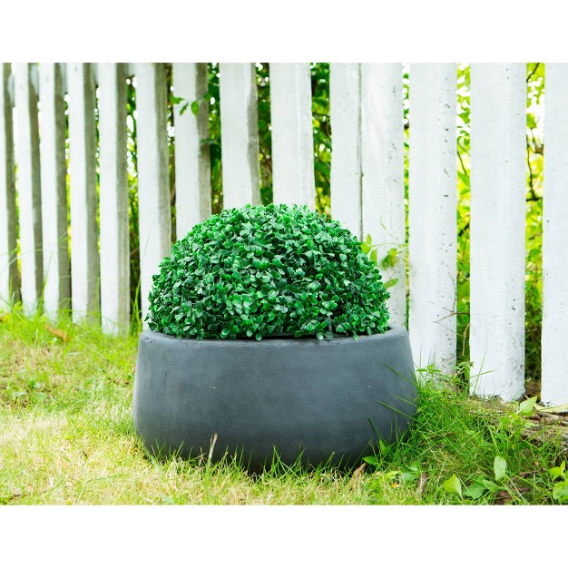 Wide Kante Lightweight Concrete Outdoor Bowl Planter Pot Charcoal Black