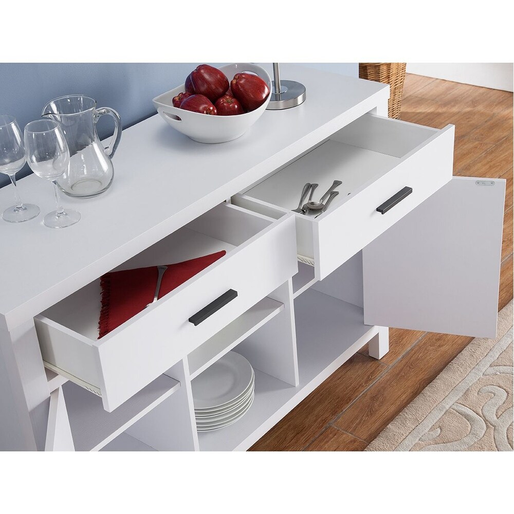 Q Max Contemporary Buffet Table with 2 Top Drawers  2 Side Cabinets  and 2 Center Shelves