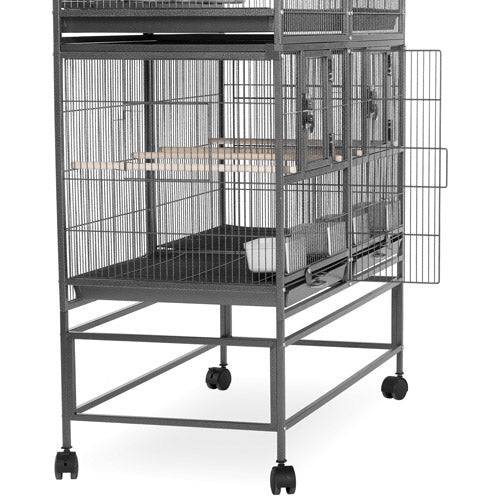 Prevue Pet Products Hampton Deluxe Divided Breeder Cage with Stand， Black Hammertone