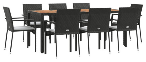 vidaXL Patio Dining Set 9 Piece Conversation Set with Cushions Black Poly Rattan   Tropical   Outdoor Dining Sets   by vidaXL LLC  Houzz