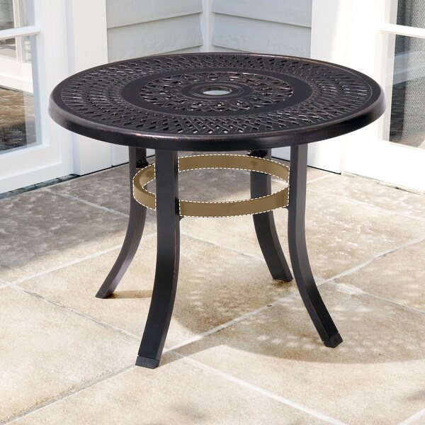 Cast Aluminum Patio Side Table Outdoor Round Table with Umbrella Hole