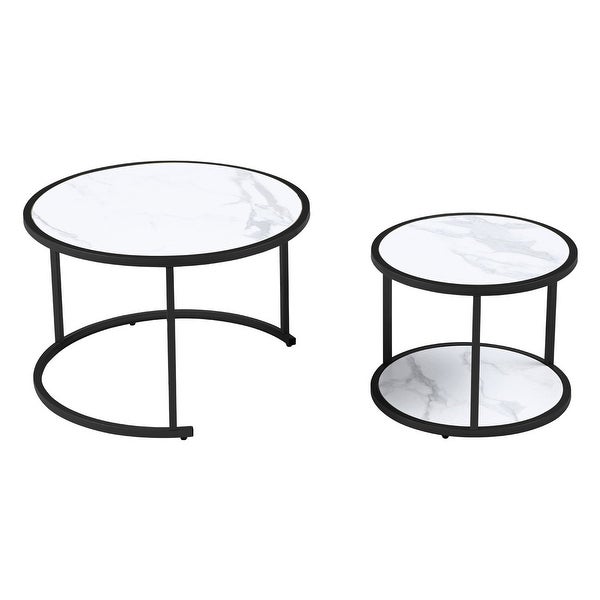 Marble Pattern MDF Top with Metal Frame Nesting Coffee Table Set Of 2， Elegant and Beautiful， Nesting Tables