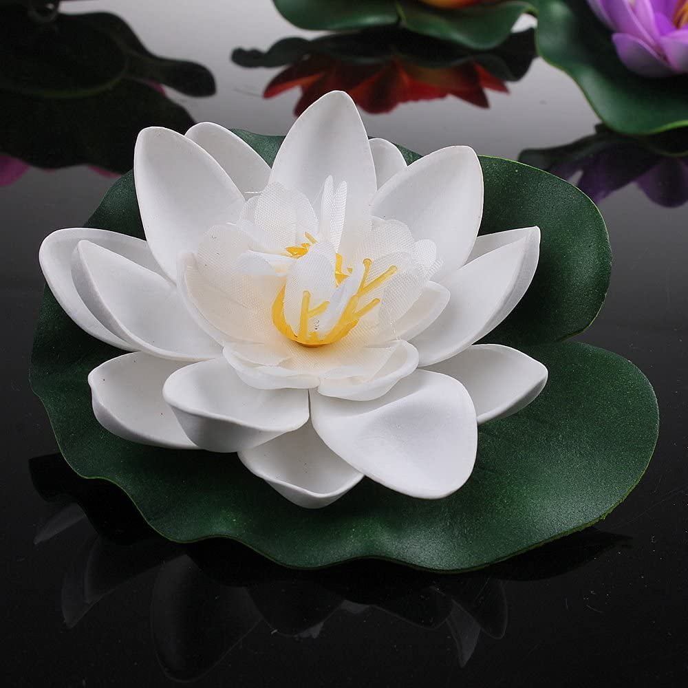 Willstar 4PCS Water Feature Artificial Floating Lotus Flowers， Pond Planter Realistic Water Lily Flower/Lotus Ornaments for Garden Pond Aquarium Fish Tank Decoration