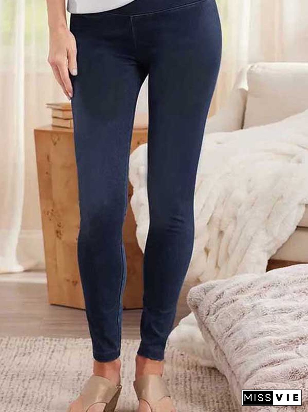 Casual Plain Autumn Natural Daily Tight Denim Legging H-Line Jeans for Women