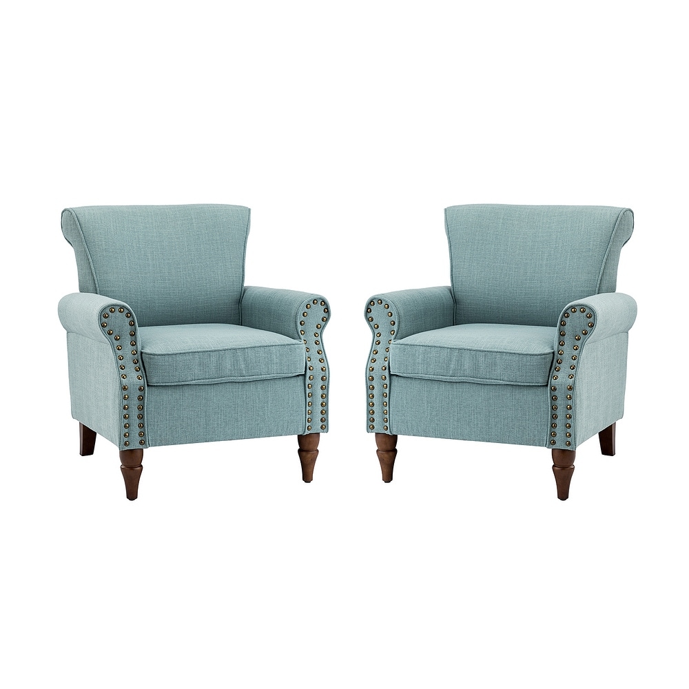 Nyctelius Classic Upholstered Wingback Accent chair with Wooden Legs and Nailhead Trim Set of 2 by HULALA HOME