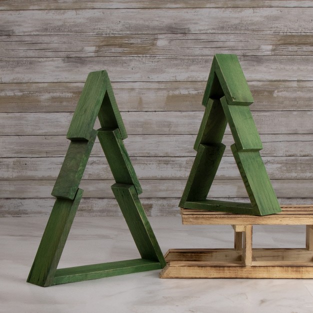 Green Geometric Wooden Christmas Tree Tabletop Display