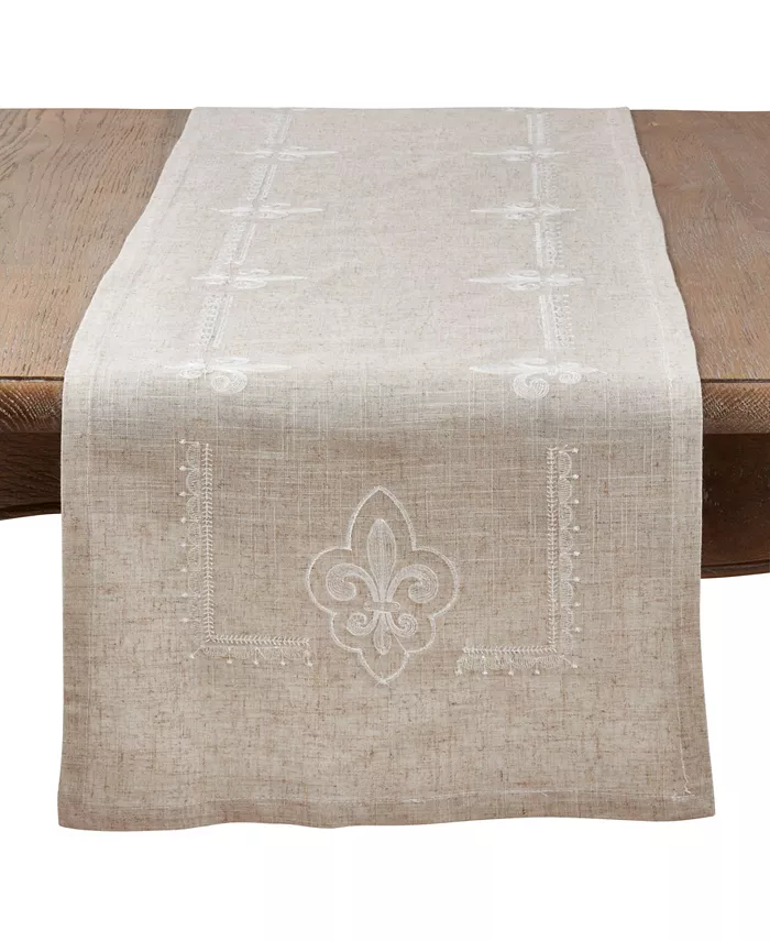 Saro Lifestyle Embroidered Runner with Fleur-De-Lis Design