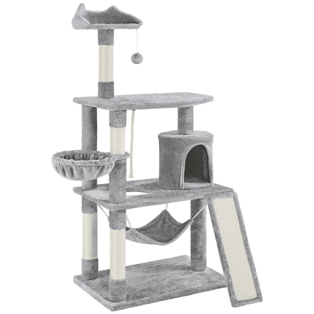 Easyfashion 62  Cat Tree with Condo and Scratching Post Towers Light Gray  Crowdfused