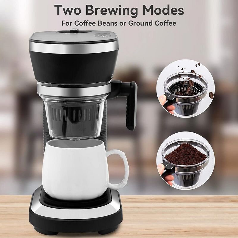 Bean to Cup Grind and Brew Coffee Maker， 2-in-1 One Cup Coffee Machine， Capacity 12-15 Oz