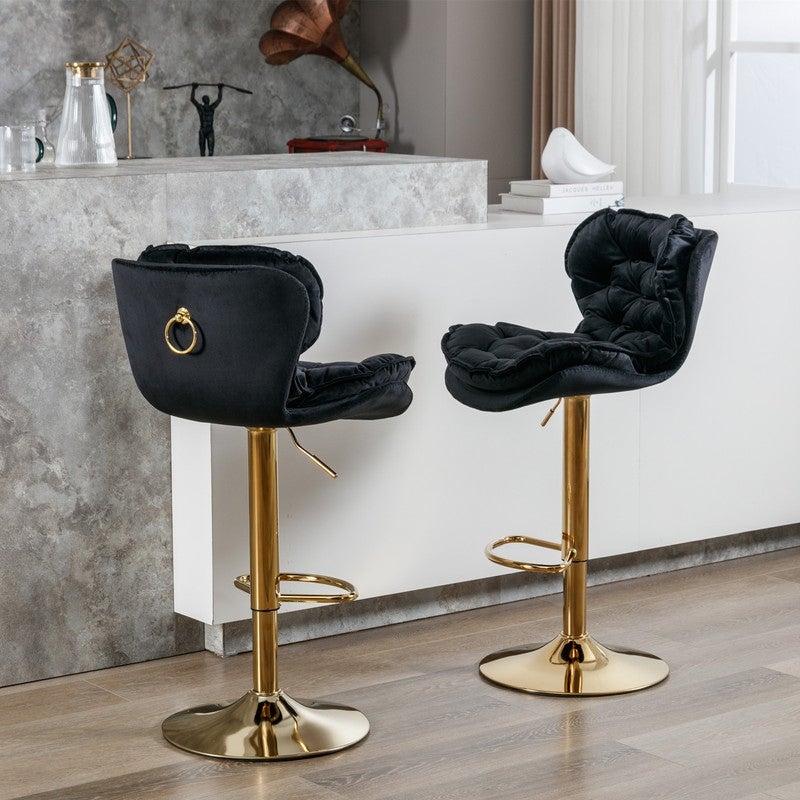 Swivel Bar Stools Set of 2， Velvet Counter Height Adjustable Barstools with Metal Legs， Dining Bar Chairs