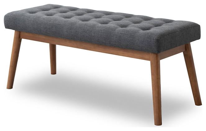 Pemberly Row Mid Century Modern Fabric Bench in Gray   Midcentury   Upholstered Benches   by Homesquare  Houzz