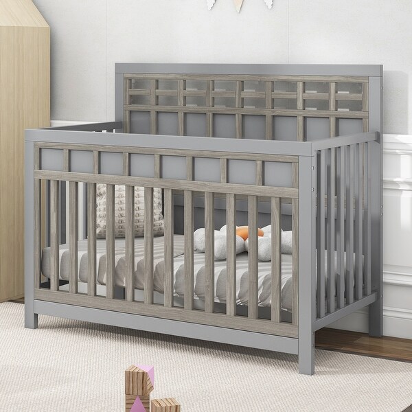 3 Pieces Nursery Sets Baby Crib and Changer Dreeser with Removable Changing Tray - - 37797197