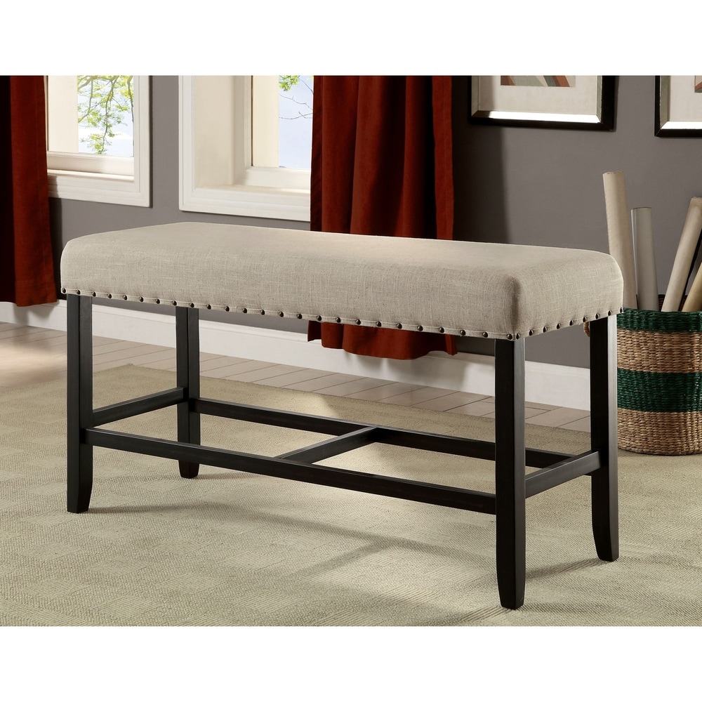 Furniture of America Tays Rustic Linen Fabric 44 inch Counter Bench