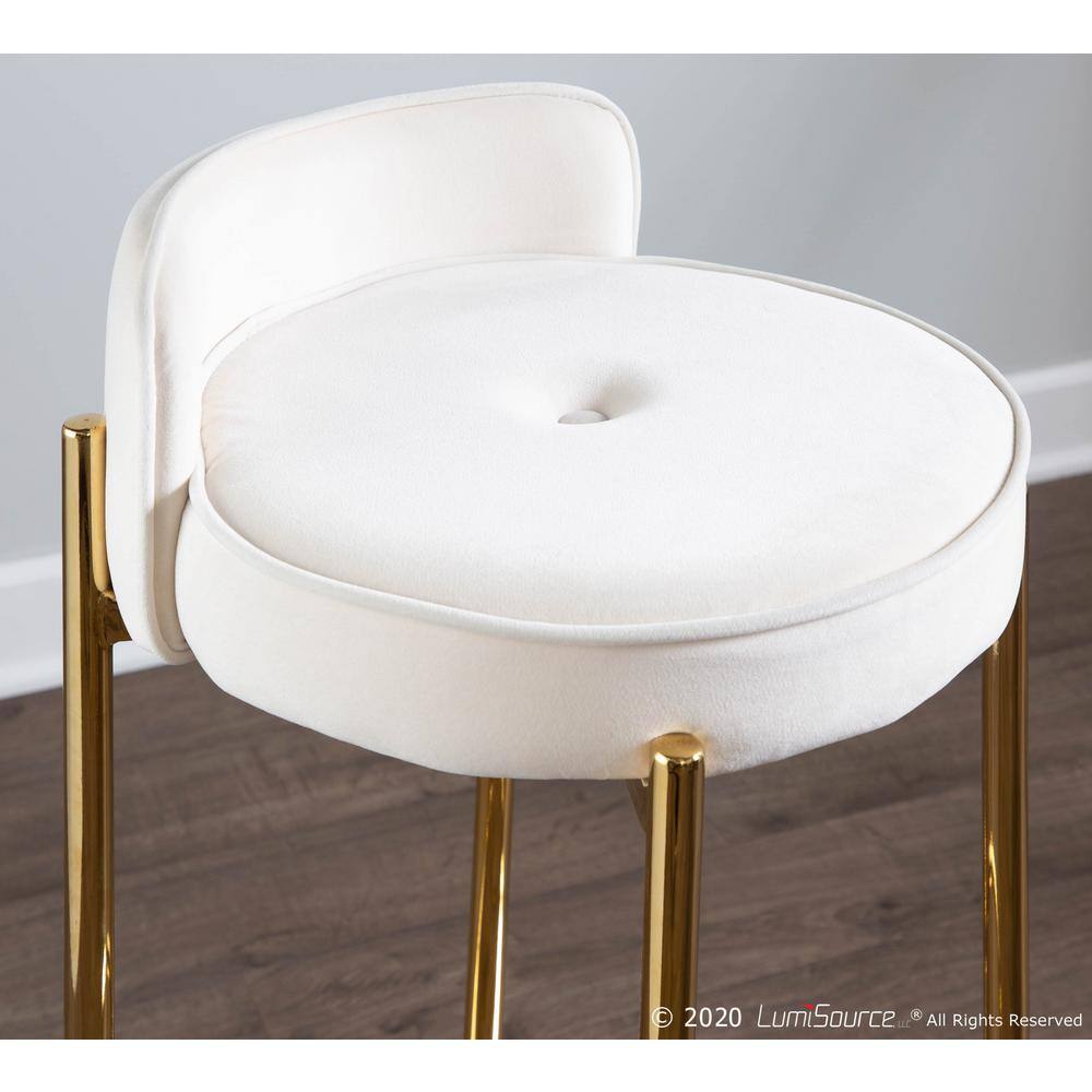 Lumisource Chloe Counter Stool in White Velvet and Gold Metal (Set of 2) B26-CHLOE AUVW2