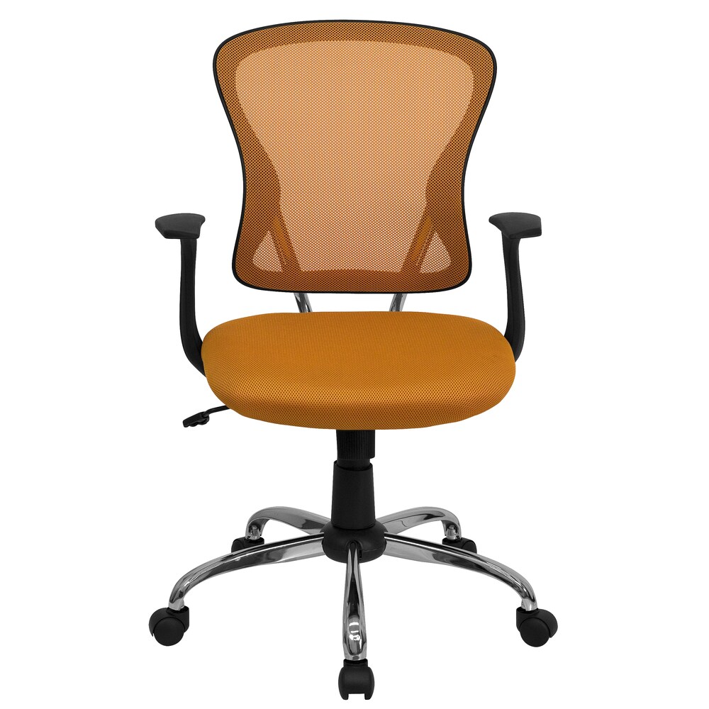 Posey Orange Mesh Back Adjustable Swivel Office Arm Chair with Chrome Base