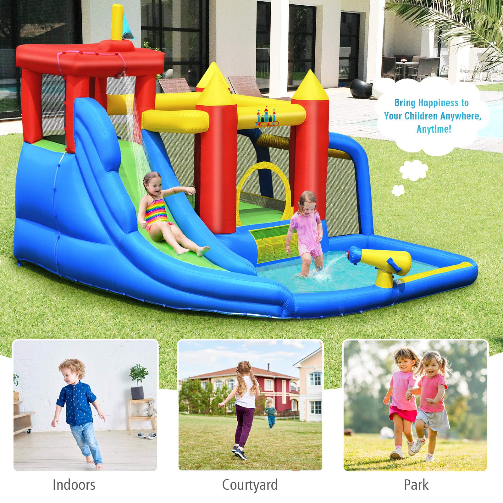 BOUNTECH Inflatable Bounce House, 7 in 1 Water Slide Park w/ Jumping Area