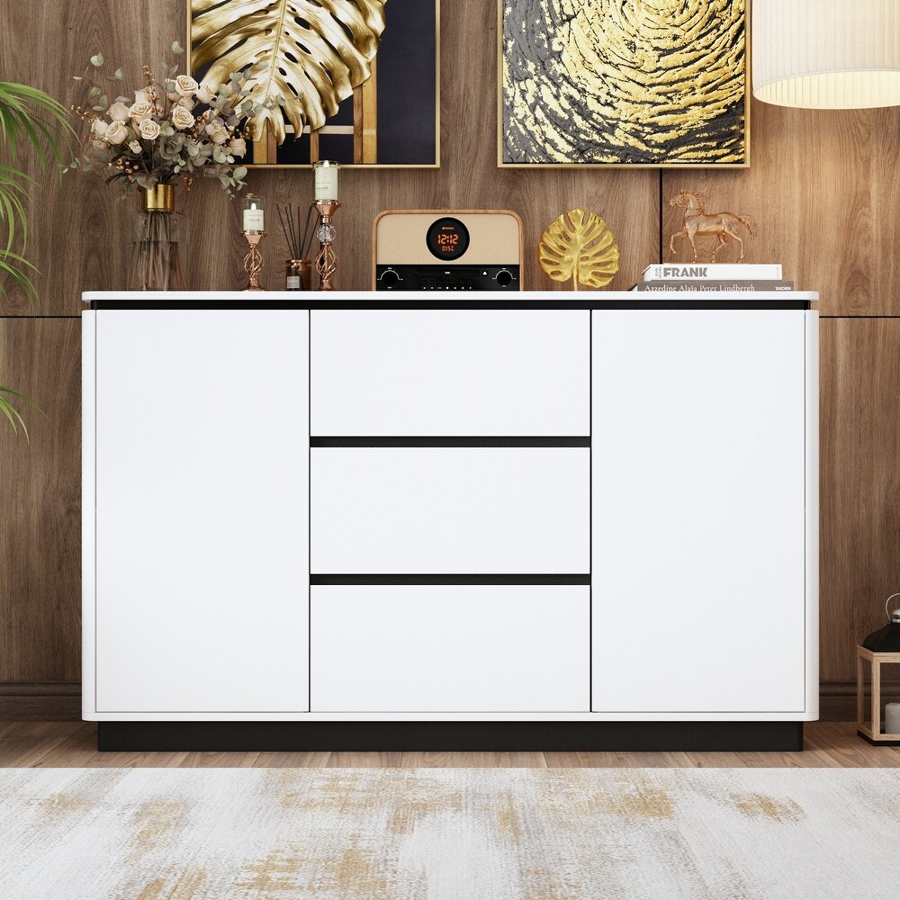 White/Black Accent Sideboard Contemporary Storage Cabinet for Any Room   55.1“W