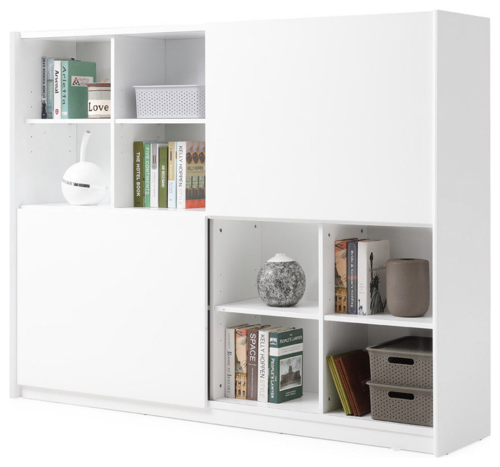 79” Modern Jackson White Matte Lacquer Bookcase Open Shelving Hidden Storage   Contemporary   Bookcases   by Zuri Furniture  Houzz