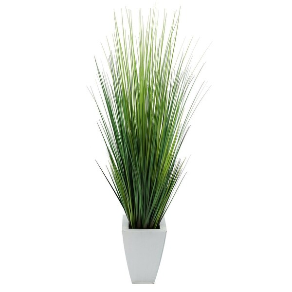 Faux PVC Grass in Tapered Square Zinc Planter