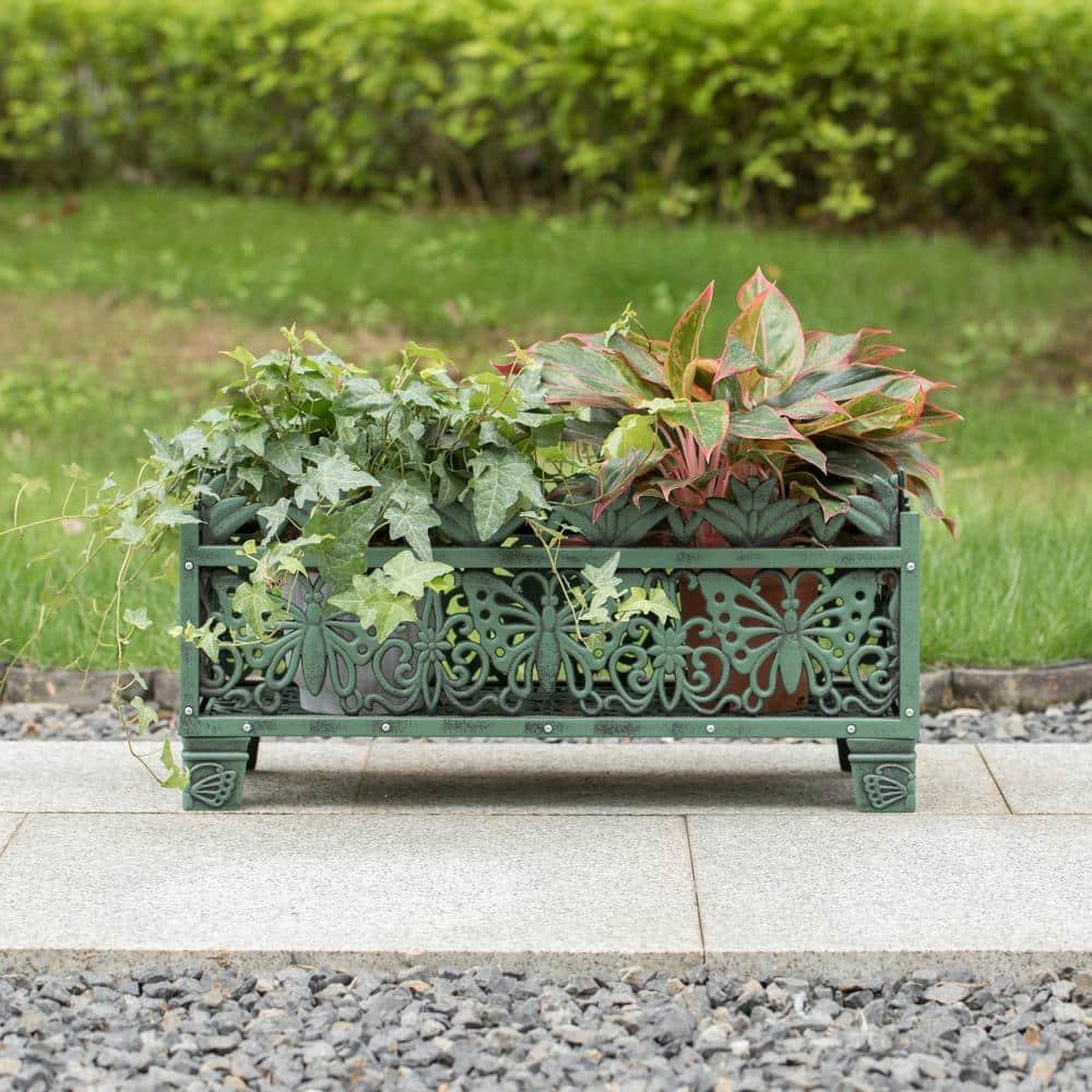 Gardenised 10 in. W x 26.5 in. D x 12.5 in. H Living Butterfly Outdoor Antique Bronze Plastic Plant Stand， Flower Planting Pot QI004123