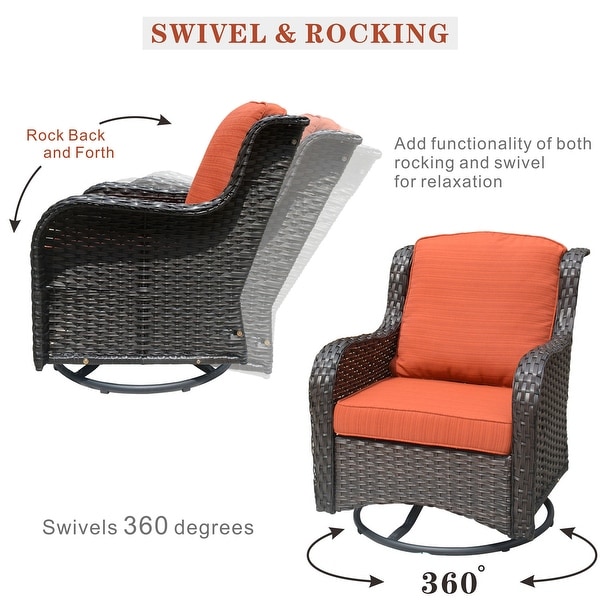 OVIOS 7piece Patio Furniture Rocking Swivel Wicker Chair Set