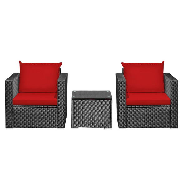 Costway 36207958 3 Pieces Patio Wicker Conversatio...