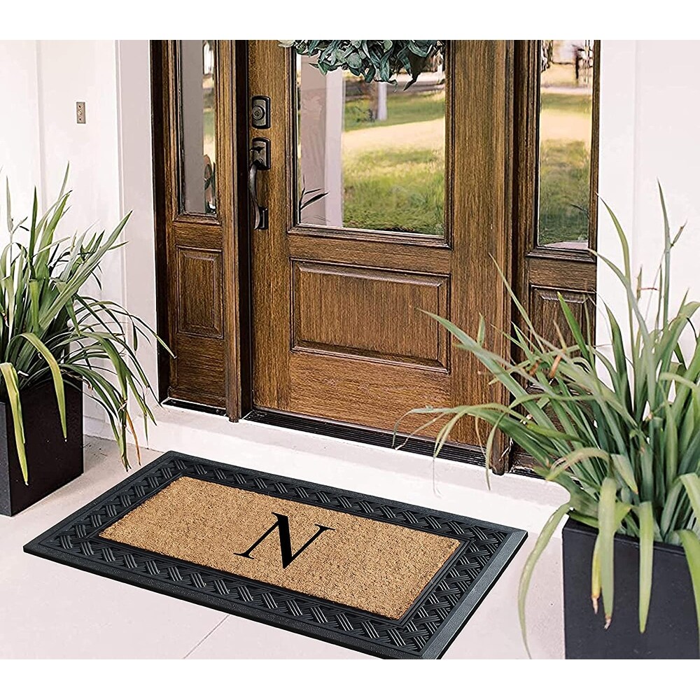 A1HC Paisley Border Rubber and Coir Large Heavy Duty Outdoor Monogrammed Doormat  23\