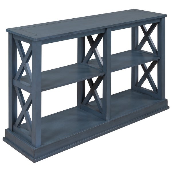 Navy Blue Wooden Entryway Console Table with 3-Tier Shelves