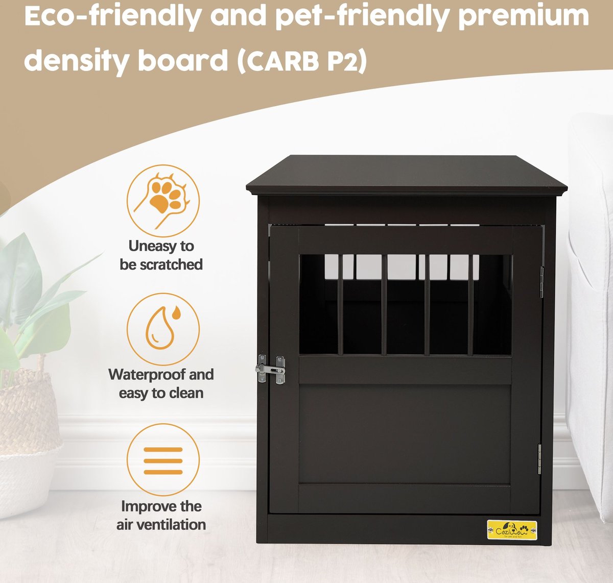 Coziwow by Jaxpety Single Door Furniture Style Wooden Dog Crate and End Table， Brown