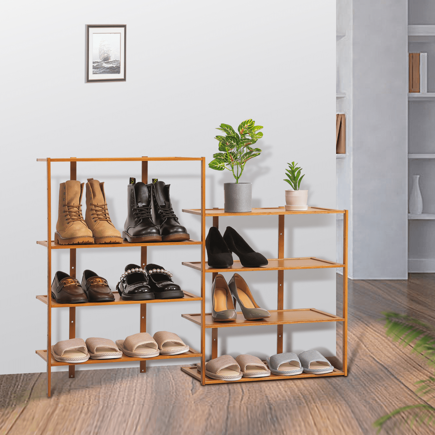 MoNiBloom Bamboo 8 Tiers 24 Pairs Shoes Rack， Storage Shelf Stand， Brown， for Entryway