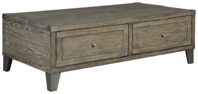 Signature Design by Ashley Chazney Industrial Lift Top Coffee Table with 2 Storage Drawers, Brown