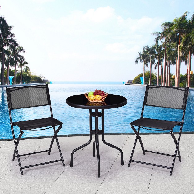 Costway 3 Pcs Bistro Set Garden Backyard Table Folding Chairs Outdoor Patio Furniture