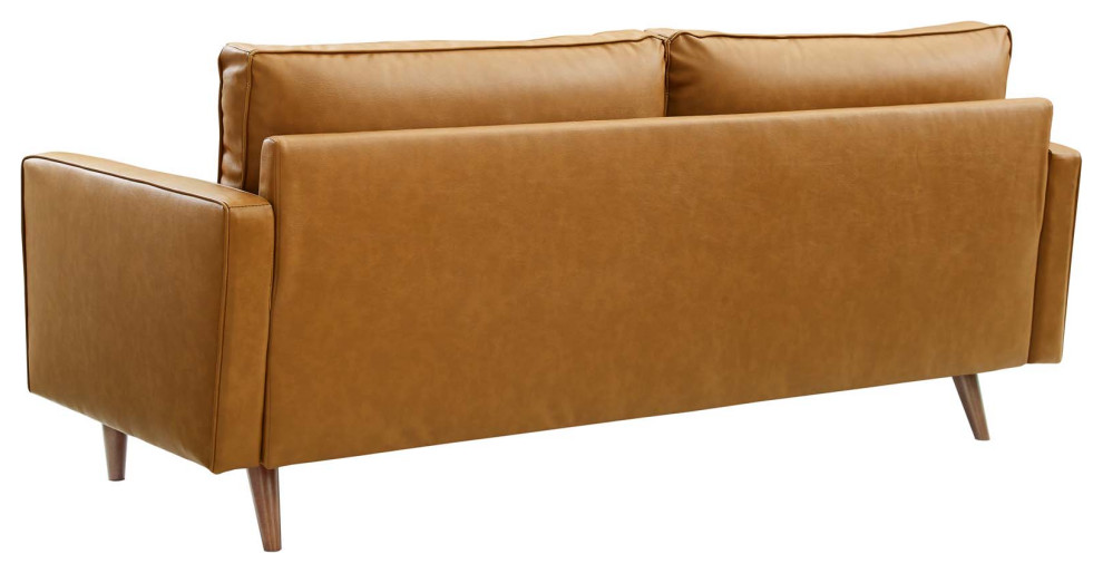 Modern Designer Living Room Lounge Club Lobby Sofa  Faux Leather  Tan Brown   Midcentury   Sofas   by House Bound  Houzz