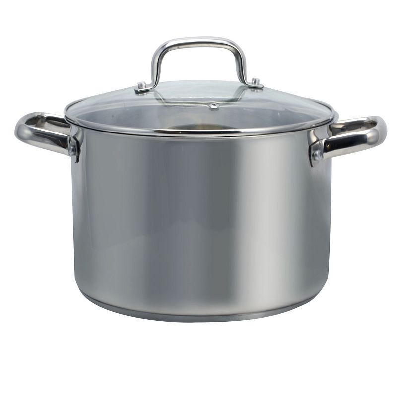 Oster Cocina Adenmore 8 Quart Stainless Steel Stock Pot with Tempered Glass Lid