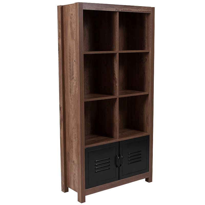 Emma and Oliver 59.5H 6 Cube Storage Organizer Bookcase in Crosscut Oak Wood Grain Finish