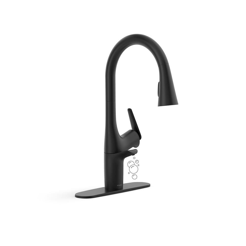 KOHLER Safia 1-Handle Pull Down Sprayer Kitchen Faucet with Integrated Soap Dispenser in Matte Black K-R24298-BL