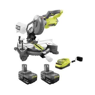 RYOBI ONE+ 18V Cordless 7-14 in. Compound Miter Saw with Lithium-Ion 4.0 Ah Battery (2-Pack) and Charger P553-PSK006