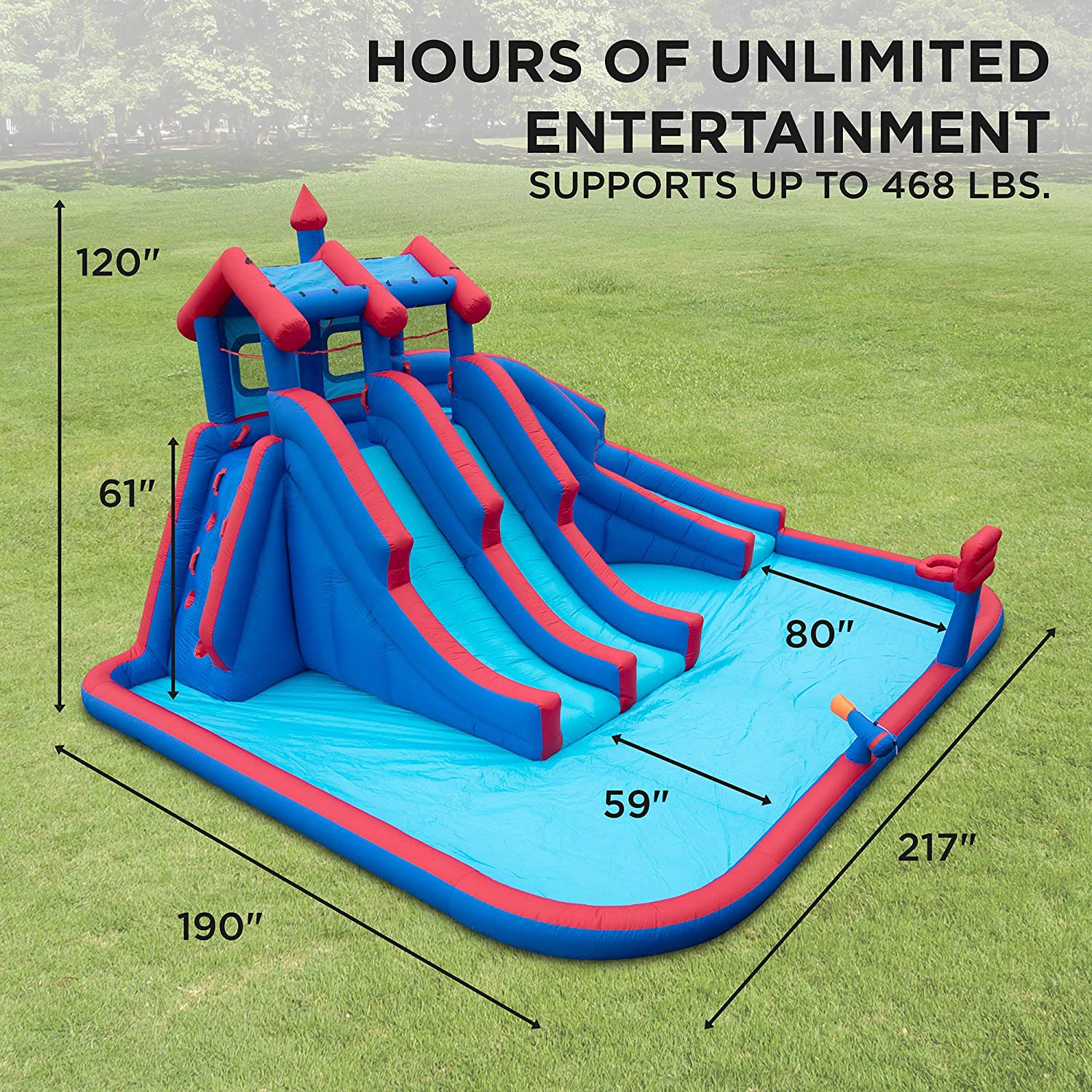 Sunny & Fun Inflatable Water Slide & Blow up Pool, Kids Water Park for Backyard - Blue